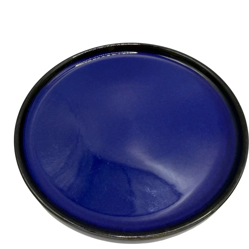 Bosmarlin Cobalt Blue‎ Stoneware Salad Plates Set of 2 Black Rim 8 Inch Ceramic